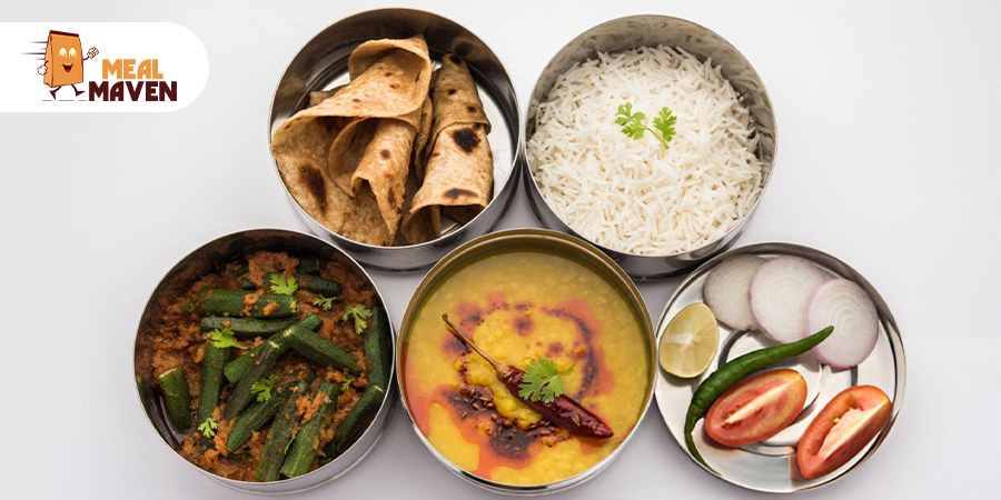 Affordable Indian tiffin service meal with roti, sabzi, and rice in Toronto